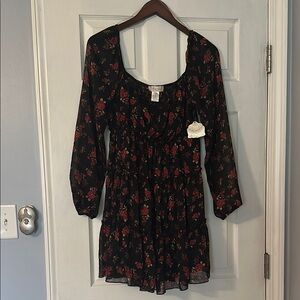 Floral Black and Red Dress